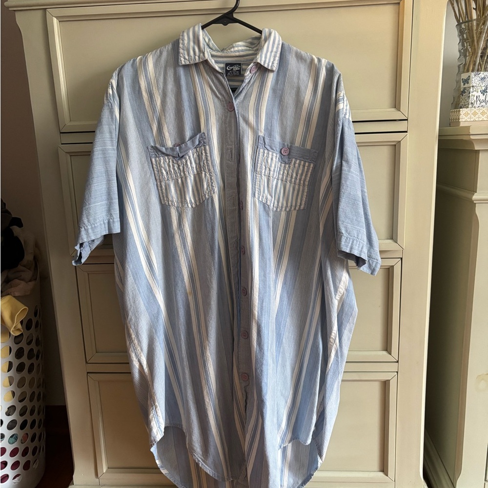 Retro Blue Striped Women’s Shirt Dress